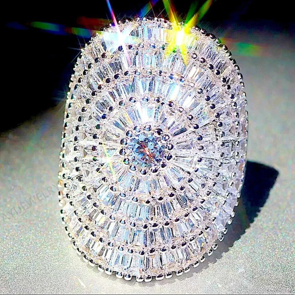 Sterling Silver Multi Layer Zircon Baguette Statement Ring